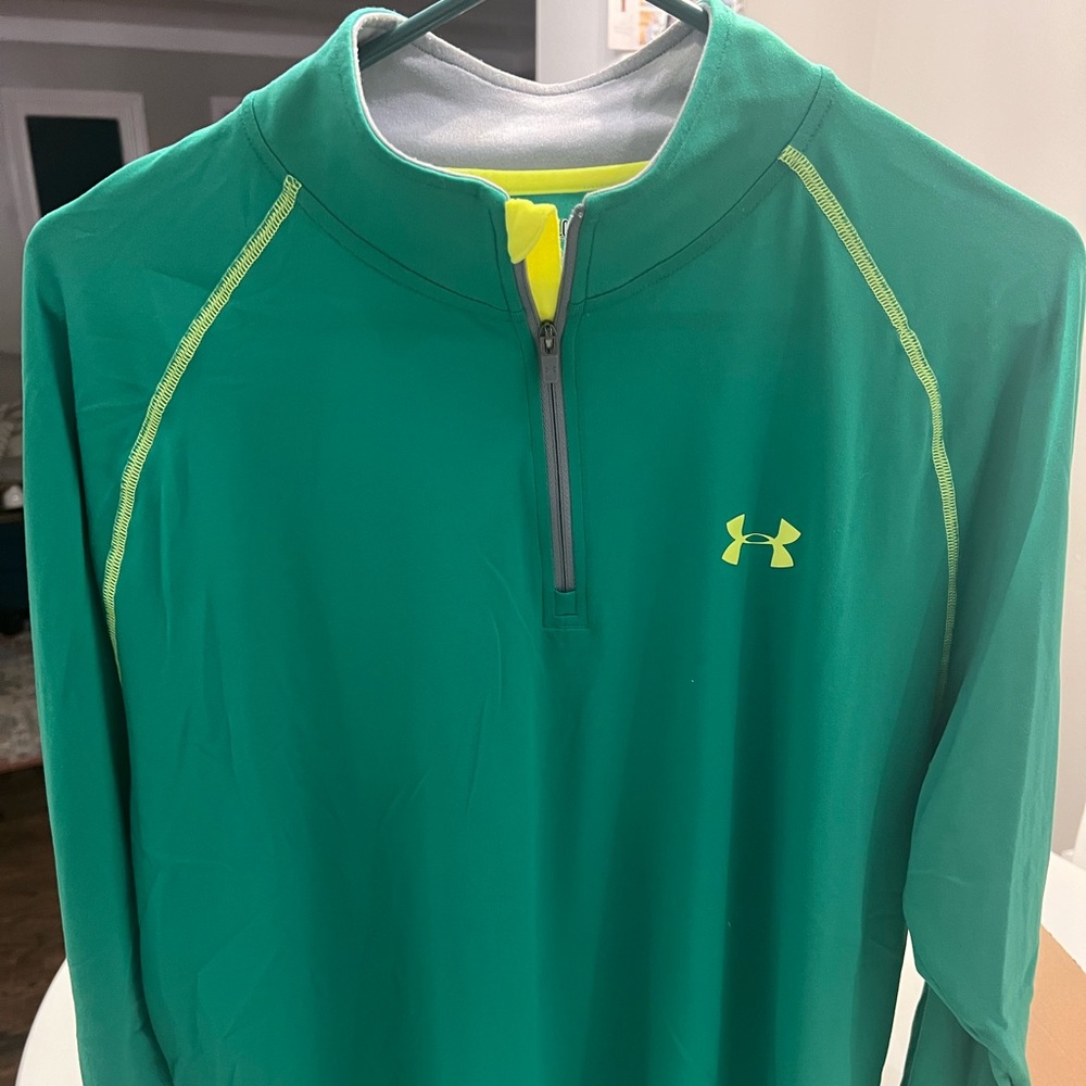 Under Armour large 3/4 zip green and yellow pull over.